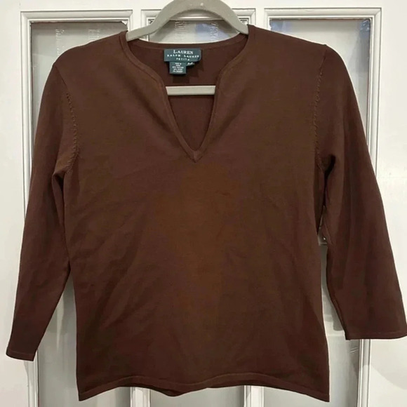 Lauren Ralph Lauren Black Label Classic Chocolate Brown Silk Top Size 0Petite 0P - Picture 1 of 6